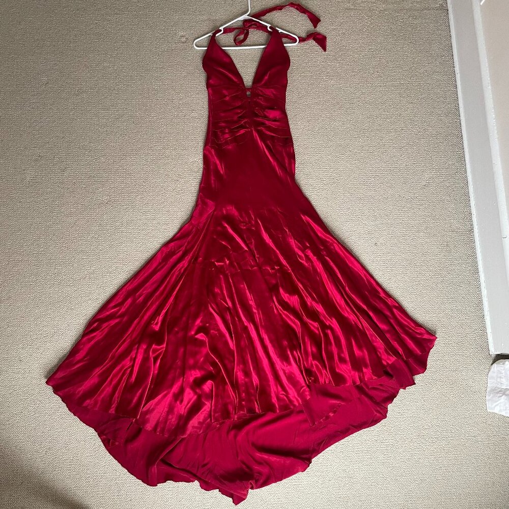 Vintage 90s 100% Silk Red Full-Length Gown with Train Dina Bar-El Medium